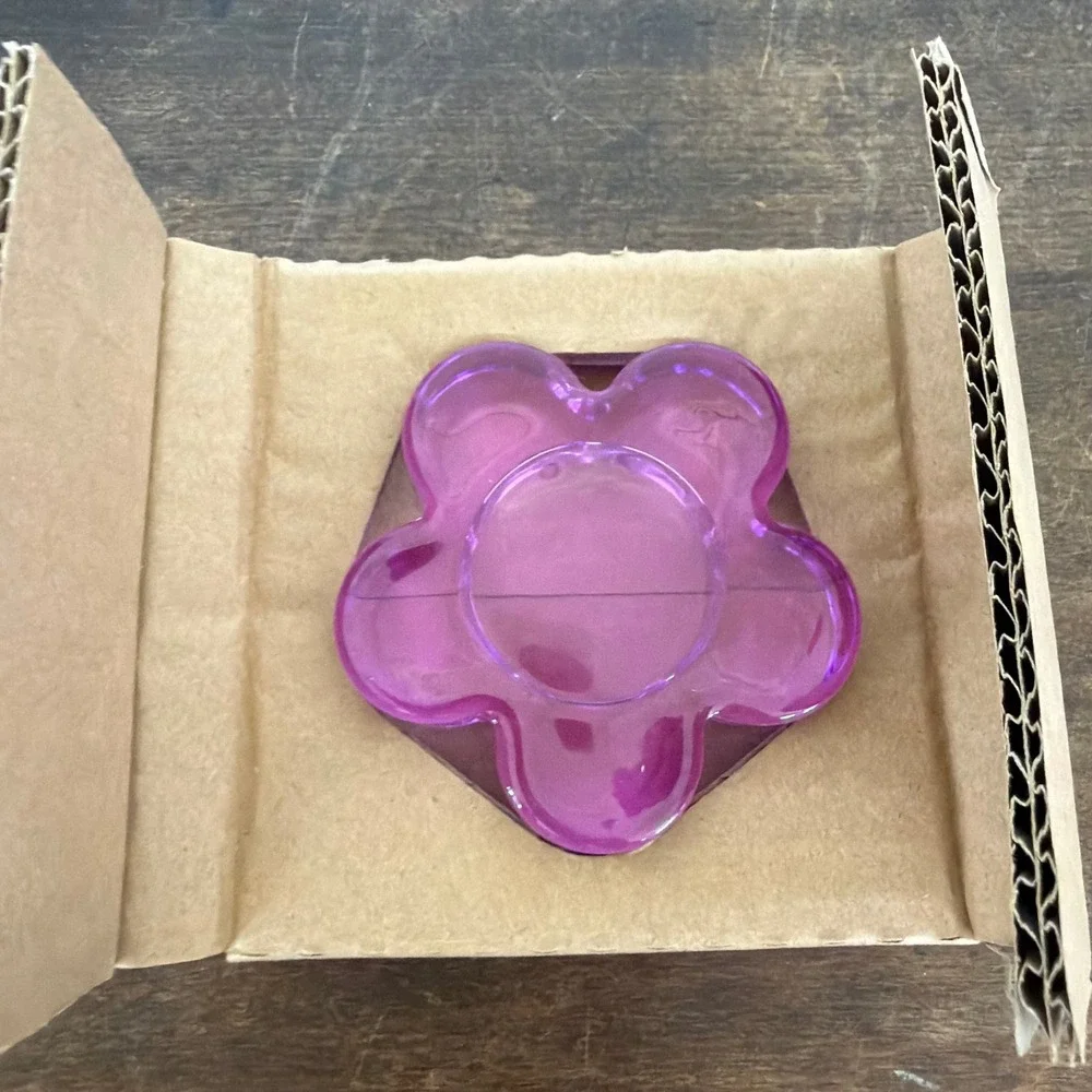 Retired PartyLite Color Lites Purple Flower Glass Tealight Holders Y2K Lot of 2 - Picture 7 of 8